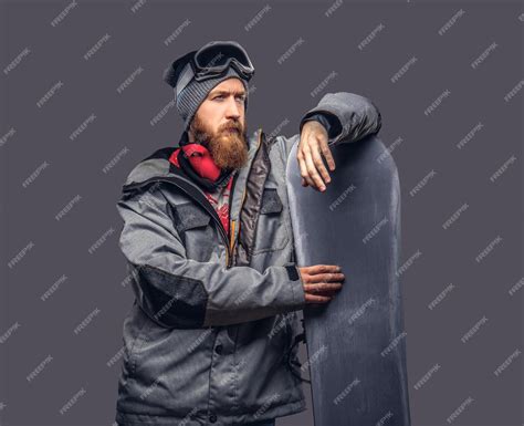 Free Photo Redhead Brutal Snowboarder With A Full Beard In A Winter