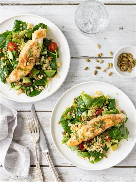A simple israeli couscous recipe full of bright lemony flavors and earthy parmesan cheese. Fish on Israeli Couscous Salad Recipe | Your Ultimate Menu