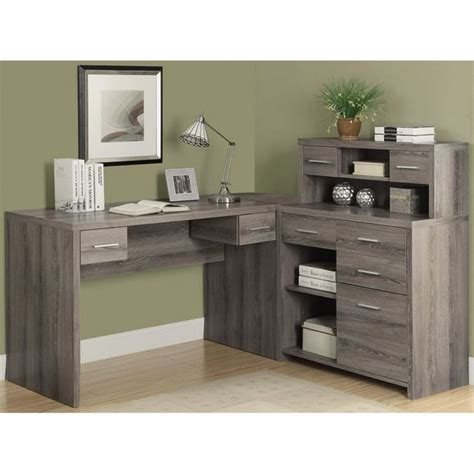 Bowery Hill L Shaped Computer Desk With Hutch In Dark Taupe Walmart