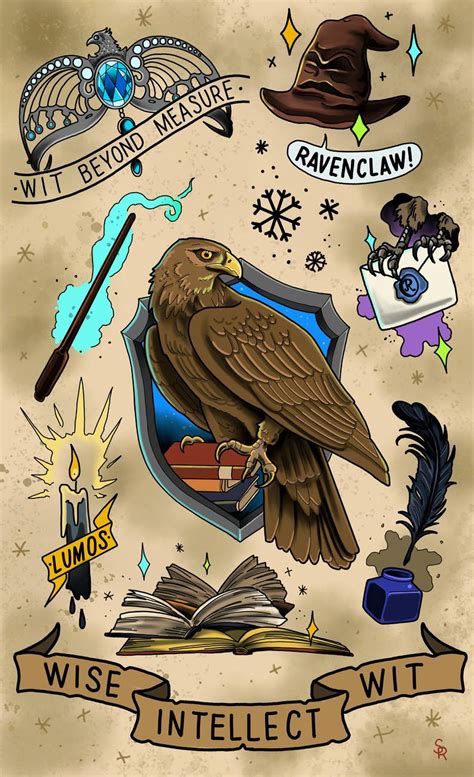 Hogwarts House Harry Potter Tattoo Flash Sheet Art Print Etsy In 2022