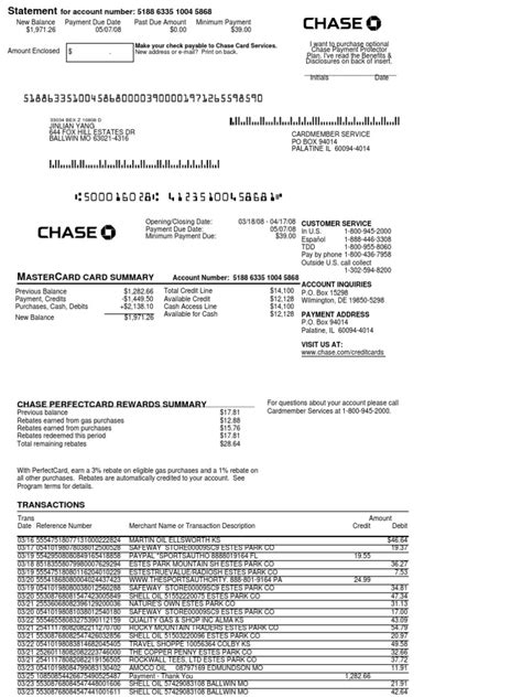 Chase Credit Statement Apr 08 Annual Percentage Rate Payments