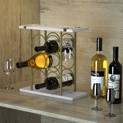 paproos Wine Rack with Glass Holder, Wood Countertop Wine Racks with 