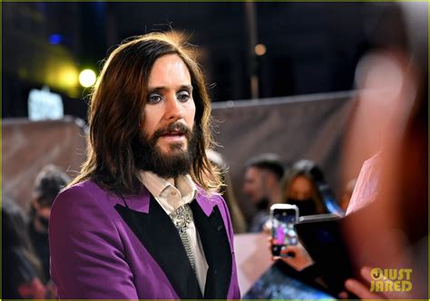 Jared Leto Sports Glittery Blue Eye Makeup And Purple Suit For Morbius