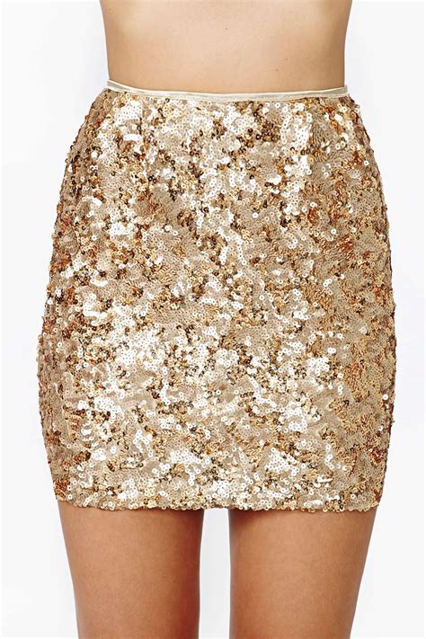 Nasty Gal Rare London Gold Crush Sequin Skirt In Metallic Lyst