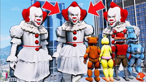 All Animatronics Vs Giant Evil Pennywise It Clown Army Gta 5 Mods