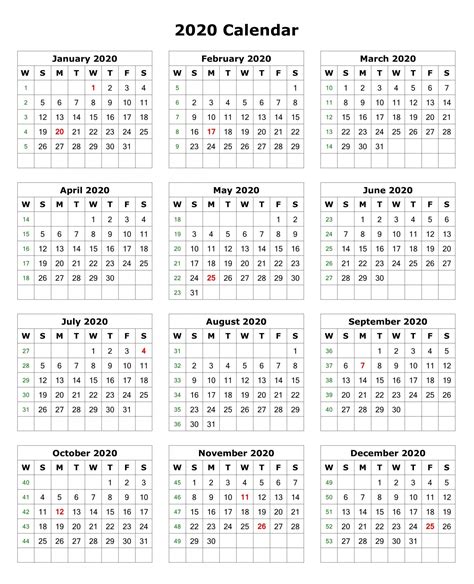 Free Yearly Printable Calendar 2020 With Holidays