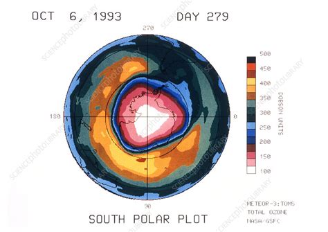 Total Ozone Map South Polar Plot 6 October 1993 Stock Image E100