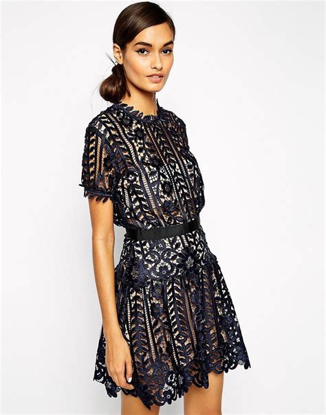 Self Portrait Lace A Line Dress With Peplum Detail At