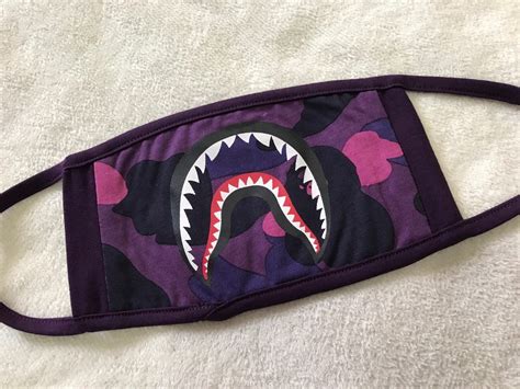 A Bathing Ape Bape Shark Logo Face Mask Purple Free Shipping Bape