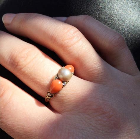 Victorian Coral Pearl Diamond Gold Ring At 1stdibs