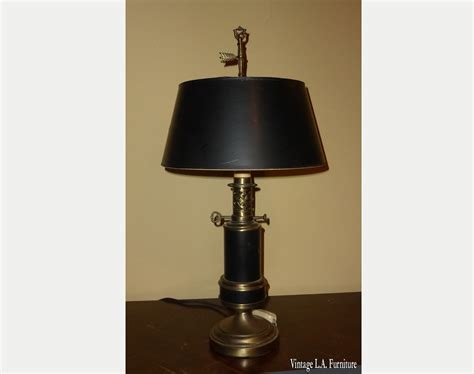 Vintage Table Lamp W Brass Finial And Black Shade French