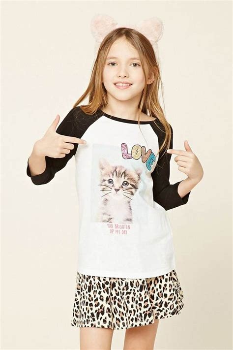 Forever 21 Girls Kitten Graphic Tee Kids Girls Fashion Tween Kids