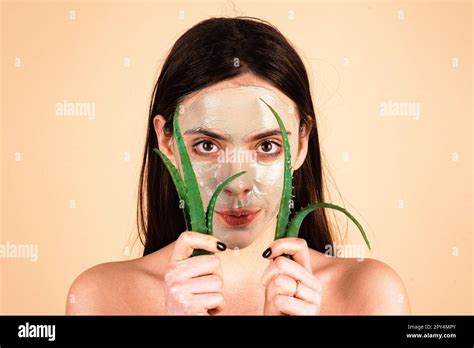 Facial Girl With Aloe Vera Cream Beauty Girl With Green Facial Masks