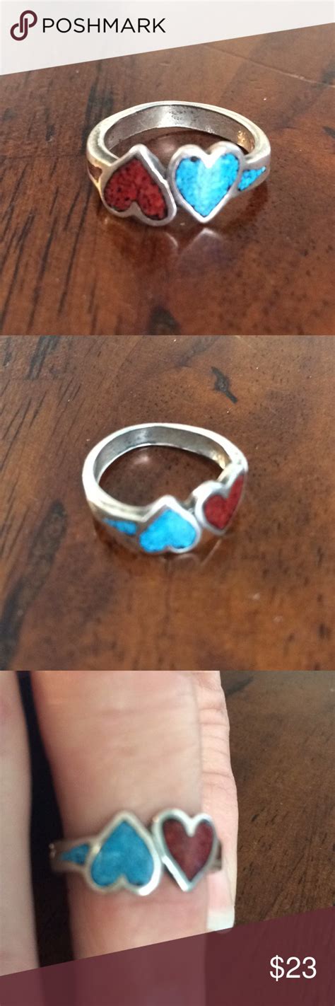 Sterling Turquoise And Red Heart Ring FINAL PRICE Heart Ring Womens