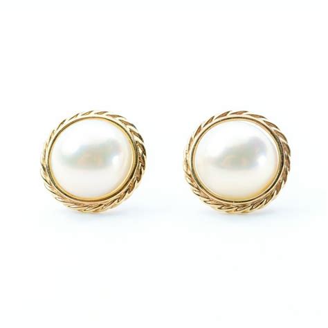K Yellow Gold Natural Mabe Pearl Estate Earrings