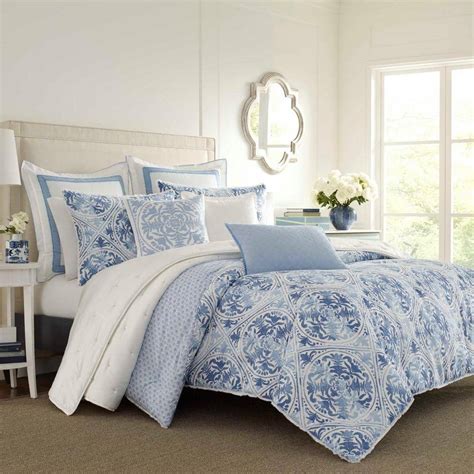 Laura Ashley Mila 3 Piece Blue Floral Cotton Fullqueen Comforter Set