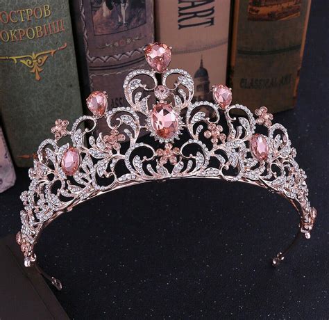 73cm High Pink Crown Wedding Rose Gold Heart Crystal Tiara Party Prom