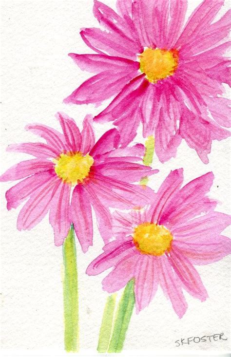 Daisy Painting Pink Daisies Watercolors By Sharonfosterart On Etsy