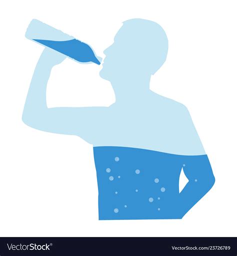 Silhouette Man Drinking Water From Bottle Flow Vector Image