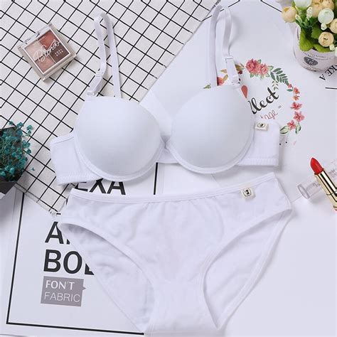 Buy 2017 Thin Mold Cups Gathered Cotton Girl Underwear Bra Set Japanese Sweet