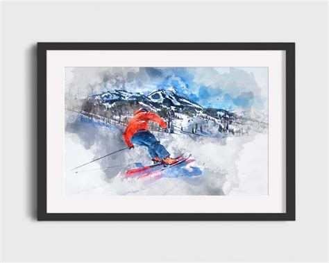 Ski Watercolor Painting Ski Home Decor Skier Print Ski Etsy