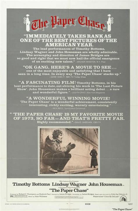The pressure to succeed is tremendous and some of the students form study groups while also spending a great many hours studying. The Paper Chase Movie Poster (#2 of 2) - IMP Awards