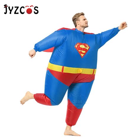 Jyzcos Adult Inflatable Superman Costume Halloween Costumes For Men Superhero Cosplay Costume