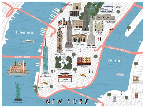 New York Map Illustrated Art Print Map Illustration City New Etsy