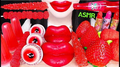 Asmr Red Dessert Wax Lips Edible Lipstick Jelly Gummy Candy 빨간 왁스립 먹는 립스틱 먹방 Eating Sounds