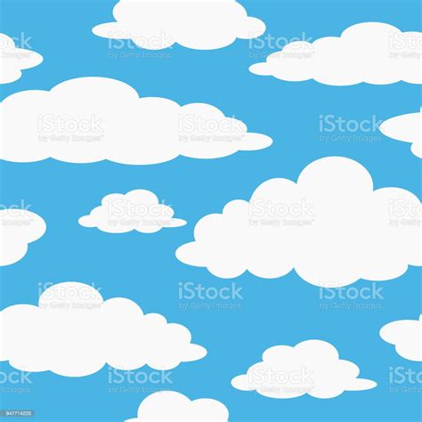 Fluffy White Clouds In Bright Blue Sky Seamless Pattern Stock