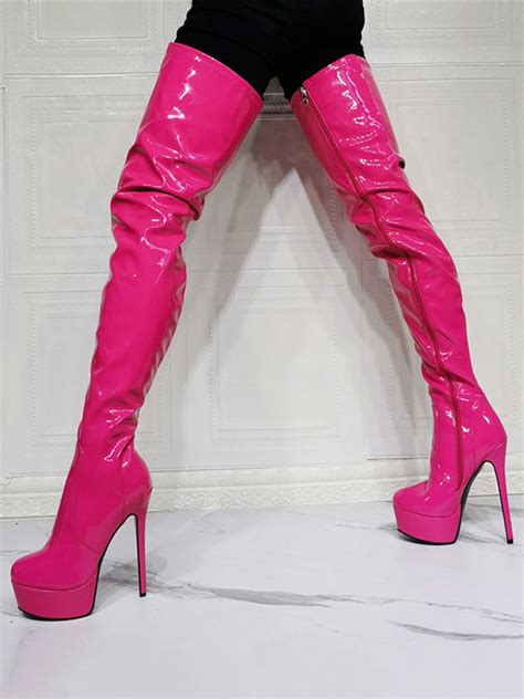 women s hot pink platform thigh high heel boots
