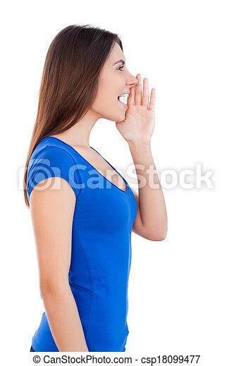 Woman Shouting Side View Of Beautiful Young Woman Shouting And Holding
