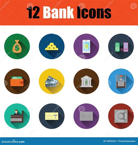 Flat Design Bank Icon Set Stock Vector Illustration Of Black