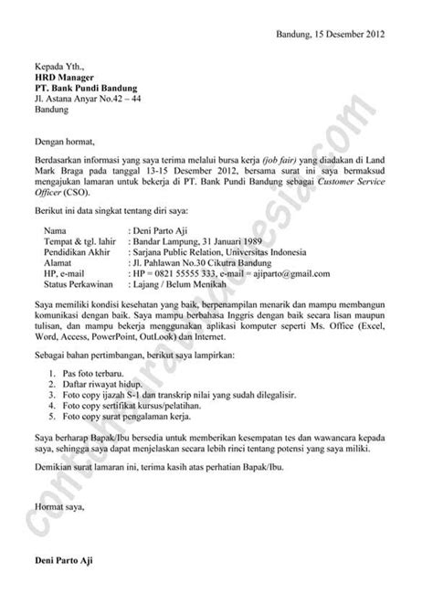 Contoh Surat Lamaran Kerja Di Bank Tulis Tangan - Contoh Surat