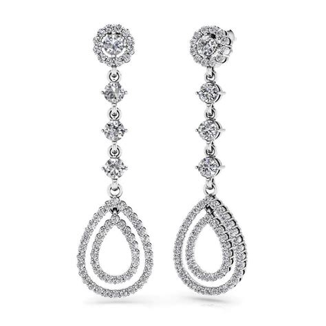 Teardrop Diamond Earrings In White Gold Two Carats