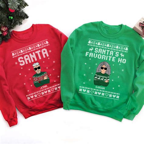 Santas Favorite Ho Personalized Custom Sweaters Couple Matching Shi Personalfury