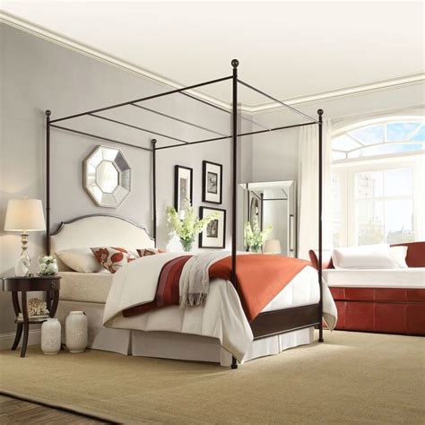 Product titlehillsdale dover full canopy bed full in textured bla. Full size Metal Canopy Bed with Cream White Linen ...
