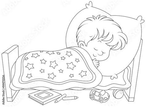 Little Boy Sleeping In His Small Bed Stock Vector Adobe Stock