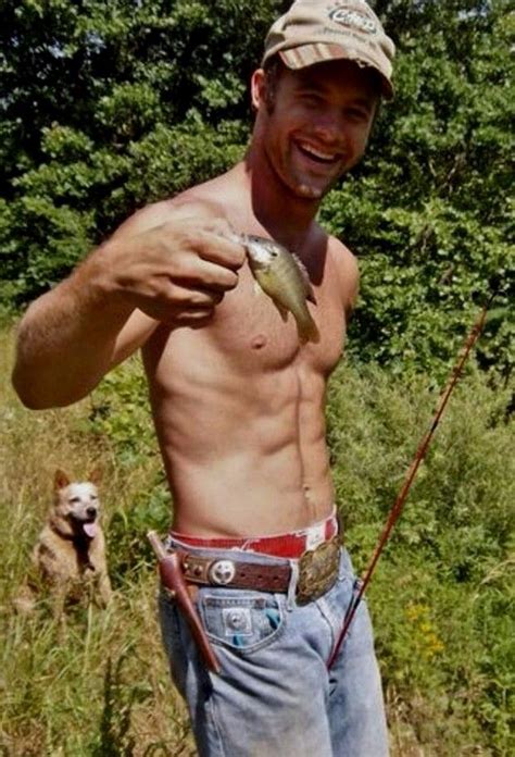 Shirtless Male Muscular Redneck Fisherman Hairy Chest Nice Abs Photo