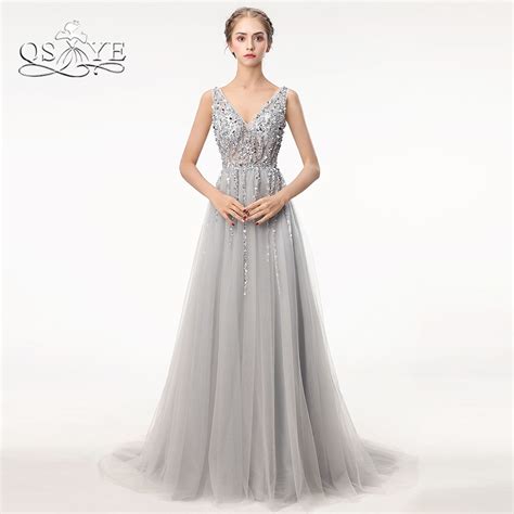 Sexy Side Split Prom Dresses 2018 Deep V Neck Backless Bead Crystal Party Gowns Sleeveless Sweep