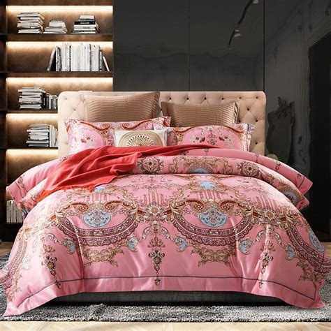 Pink And Gold Royal Bohemian Style Fancy Glam Full Queen Size Bedding