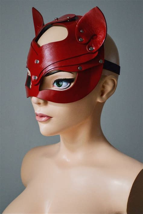 Leather Red Cat Mask Sexy Bdsm Mask Kitten Mask Halloween Cat Etsy