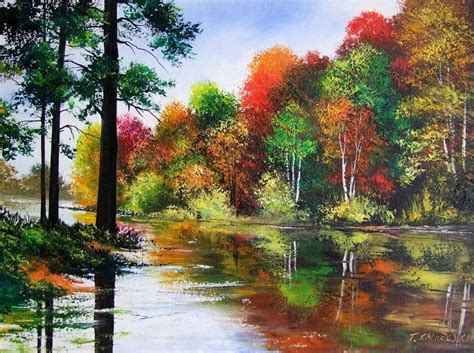 Autumn River Landscape Impasto Original Oil Painting