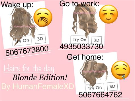 Hairs For Phases Of The Day Blonde Edition Decal Codes Codes For