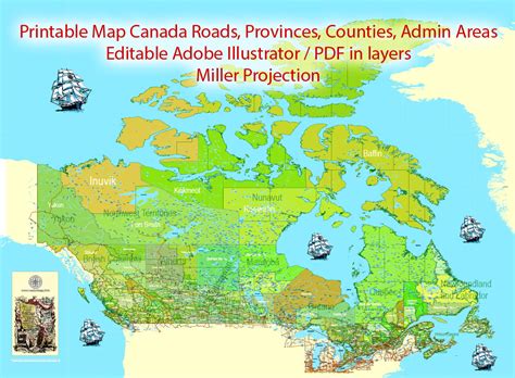 Printable Admin Road Map Canada Extra Detailed Adobe Illustrator
