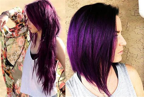 When you combine a colored look with if you're a brunette and you want to dye your hair purple, you better be prepared to put in the leg work. Stylish upgrade: Mysterious dark purple hair