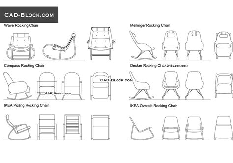 Furniture dwg, furnishing dwg, librerie, tutti gli arredi in dwg, download gratuito, vasta scelta di file dwg per tutte le necessità del progettista Rocking Chairs DWG, Plans, Elevations in AutoCAD