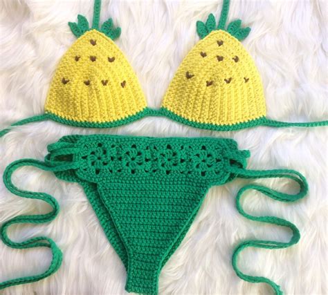 Cute Boho Pineapple Inspired Crochet Bikini Festival Halter Etsy