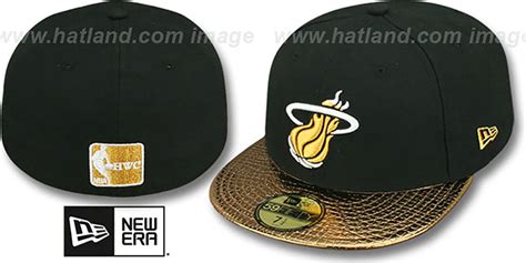 Miami Heat Metallic Slither Black Gold Fitted Hat By New Era
