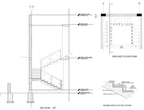 Staircase Plan And Sectional Elevation Drawing Download Free Dwg File